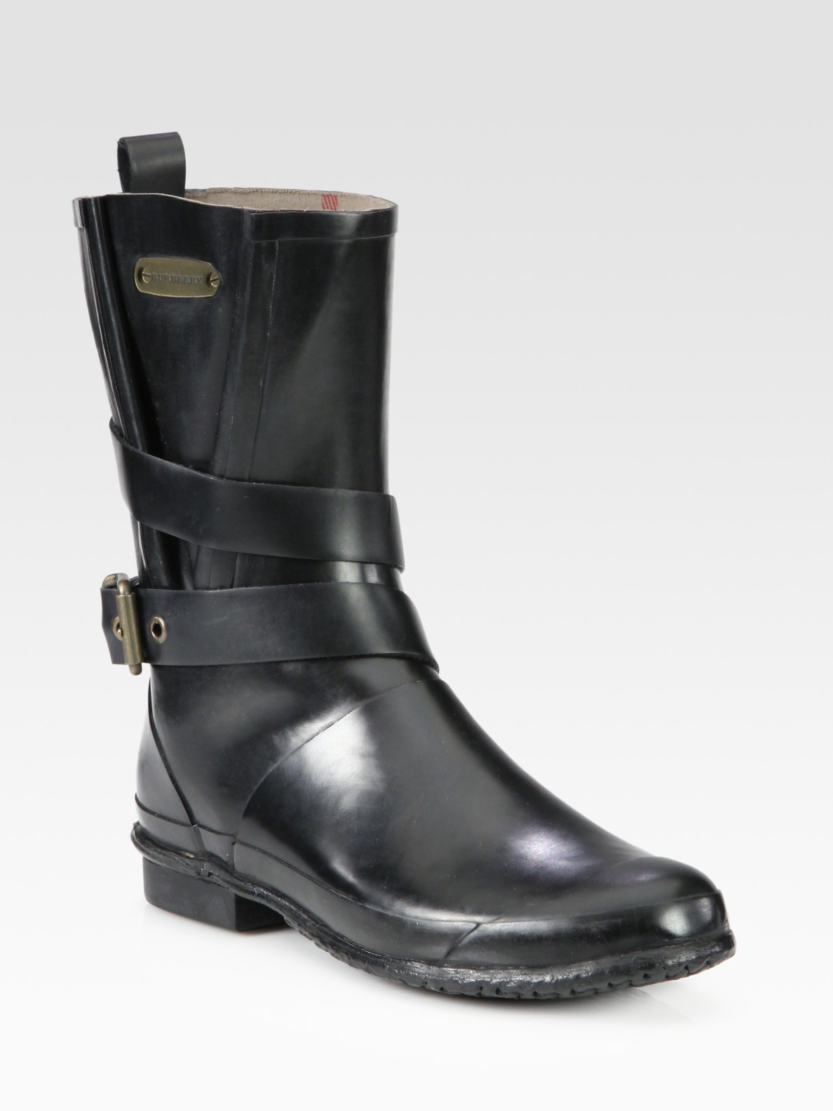 Burberry Mid-Calf Buckle Rain Boots in Black | Lyst