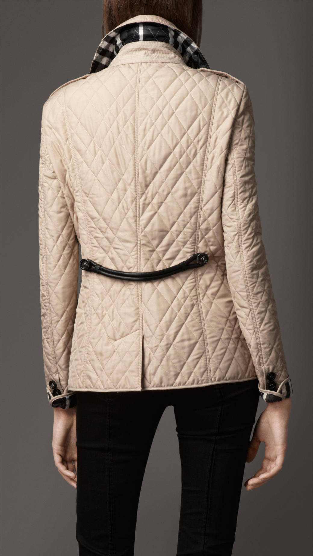 Burberry Leather Trim Quilted Jacket in Natural - Lyst
