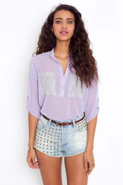 Nasty Gal Lace Pocket Blouse - Lilac in Purple (lilac) | Lyst
