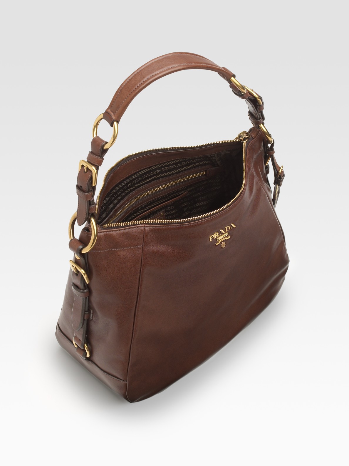 Prada Soft Calf Zip Hobo Bag in Brown | Lyst