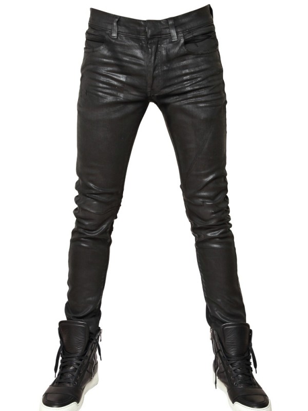 Balmain 17cm Waxed Denim Jeans in Black for Men | Lyst
