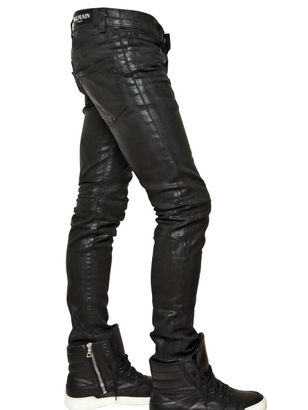 Balmain 17cm Waxed Denim Jeans in Black for Men - Lyst