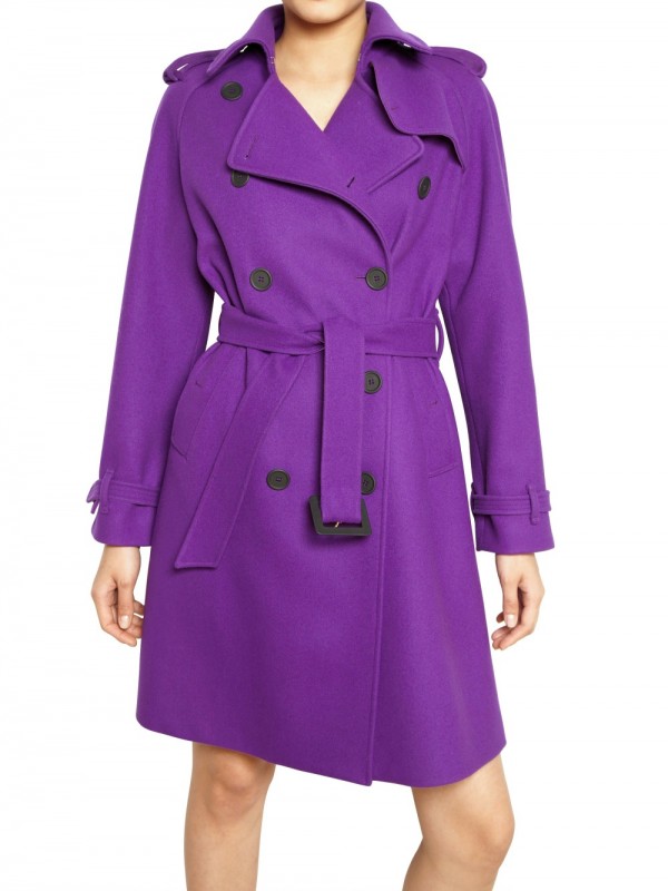 Blumarine Wool Cashmere Cloth Trench Coat In Purple 01f