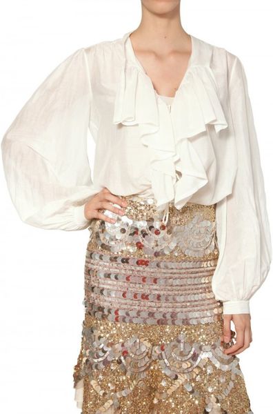 Blumarine Cotton Silk Muslin Shirt in White | Lyst