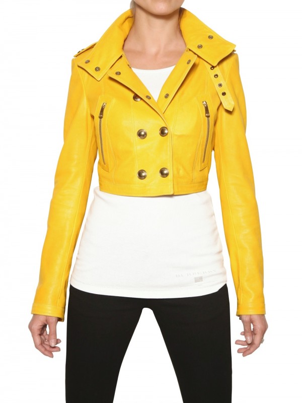 Burberry Holmbridge Nappa Short Leather Jacket in Yellow | Lyst