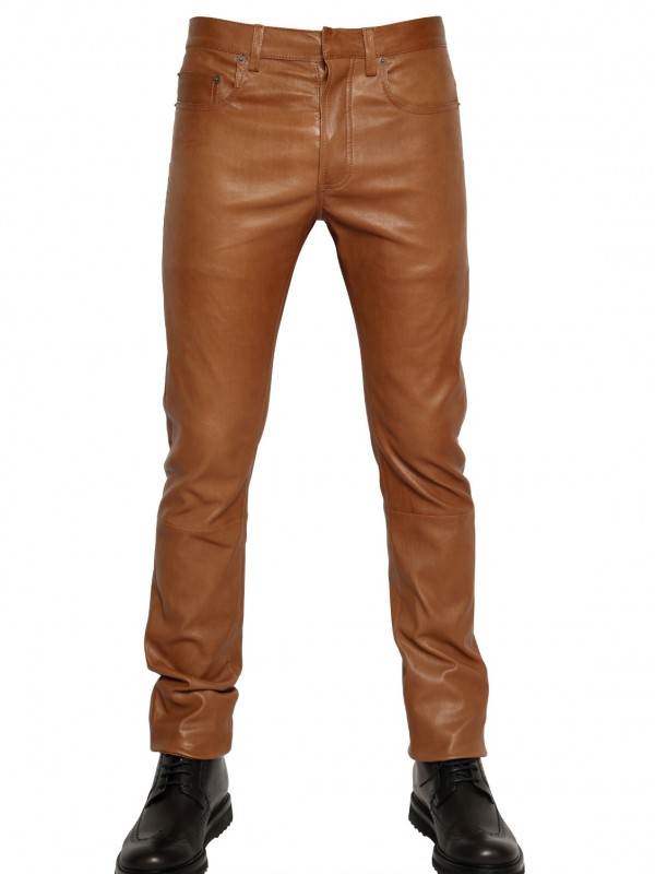 Dior Homme 17,5cm Stretch Nappa Leather Jeans in Brown for Men - Lyst