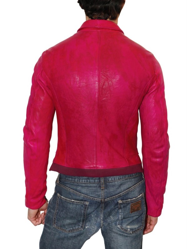 Dolce & Gabbana Dyed Washed Nappa Leather Jacket in Pink for Men - Lyst