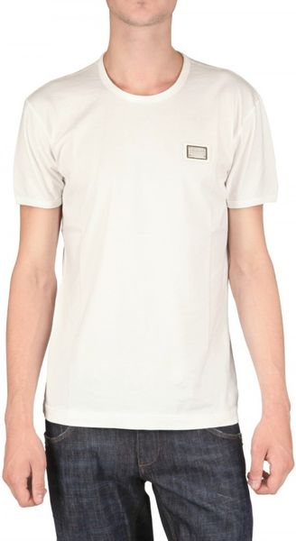 Dolce & Gabbana Logo Metal Plaque Melange Jersey T-shirt in White for ...