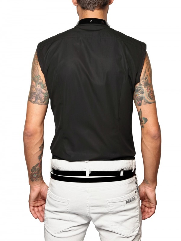 Lyst - Dsquared² Patent Collar Sleeveless Shirt in Black for Men