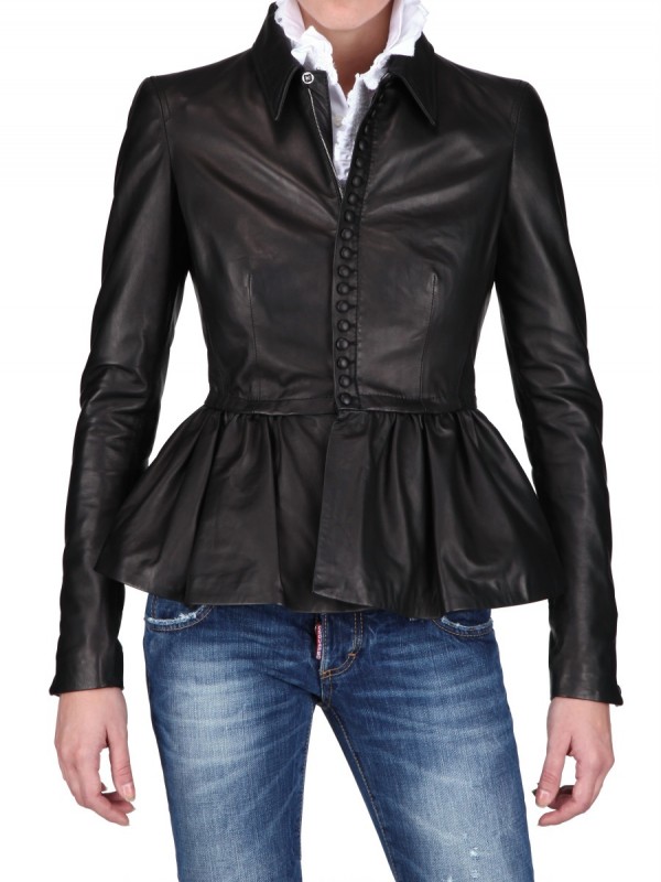 black leather ruffle jacket