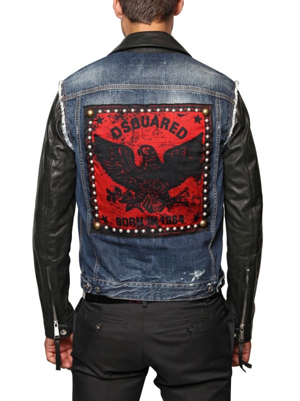 Lyst - Dsquared² Denim & Leather Eagle Print Sport Jacket in Blue for Men
