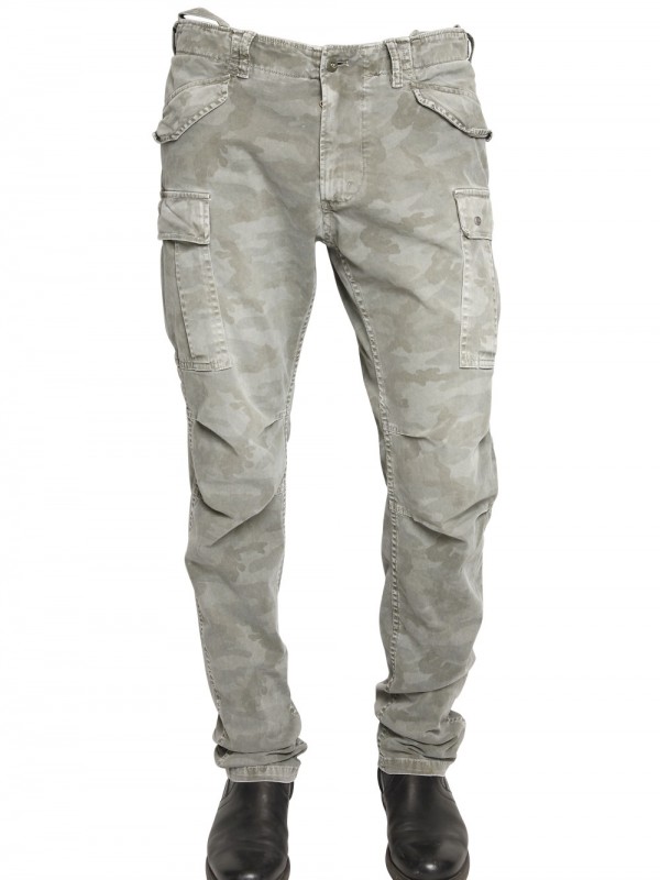 Real Thing By Mason's Camouflage Stretch Cargo Trousers in Khaki for ...