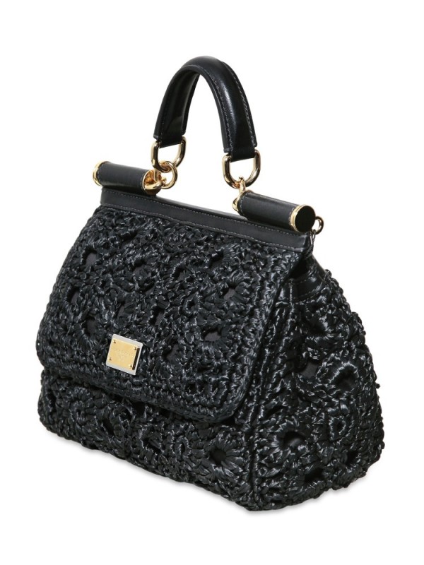 Dolce & Gabbana Medium Miss Sicily Raffia Top Handle in Black - Lyst