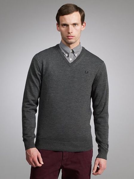 Fred Perry Merino Wool V Neck Sweater in Gray for Men (grey) | Lyst