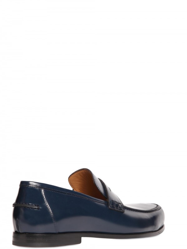 Jimmy Choo Smooth Shiny Calfskin Penny Loafers in Navy (Blue) for Men ...