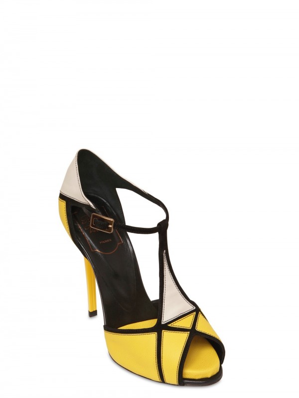 Lyst - Roger Vivier 120mm Prismick Leather & Suede Sandals in Yellow