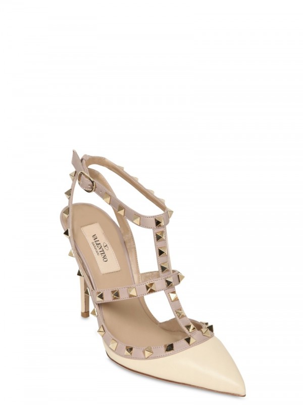Lyst - Valentino 100mm Rock Studs Leather Pointy Sandals in Natural