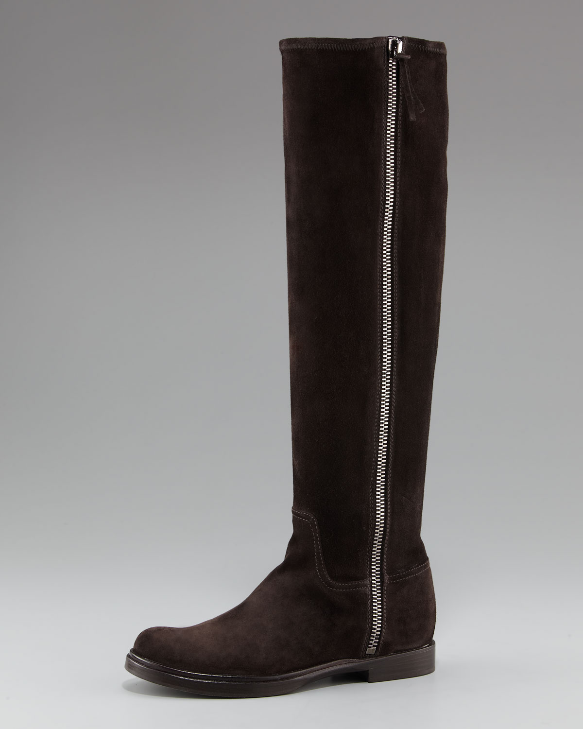 Miu Miu Tall Suede Zip Boot in Black (Brown) - Lyst