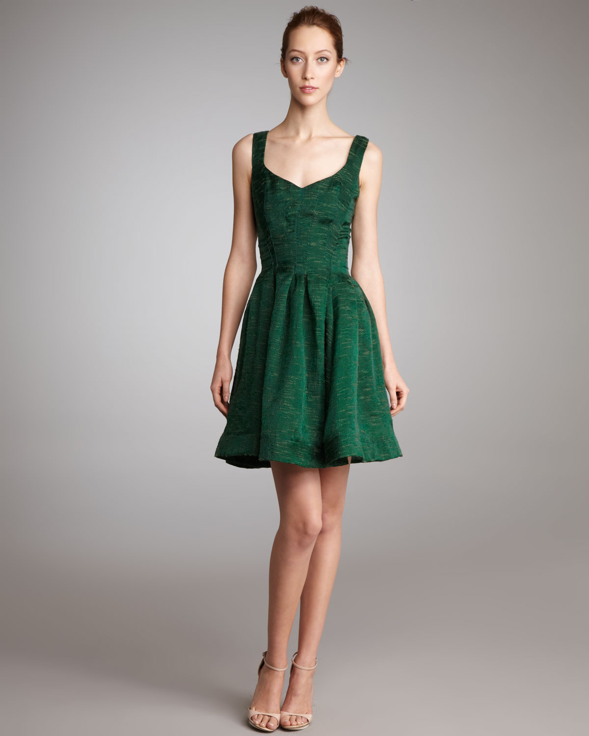 Zac posen Boucle Yarn Flounce Dress in Green (EMERALD) Lyst