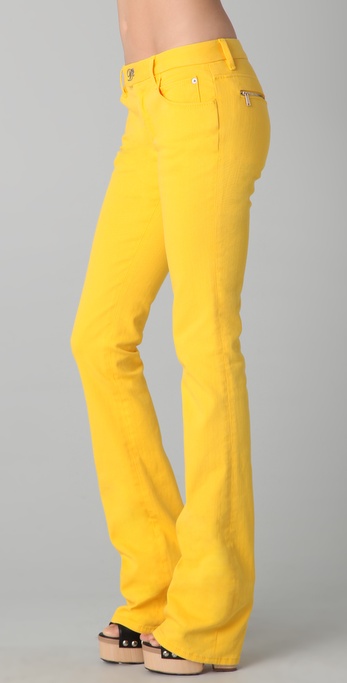 yellow bootcut jeans