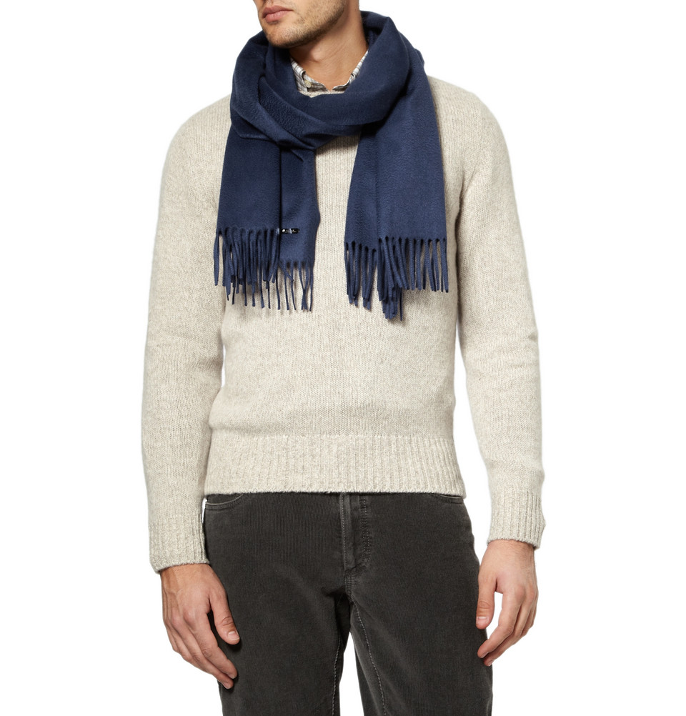 Loro piana Fringed Cashmere Scarf in Blue for Men Lyst