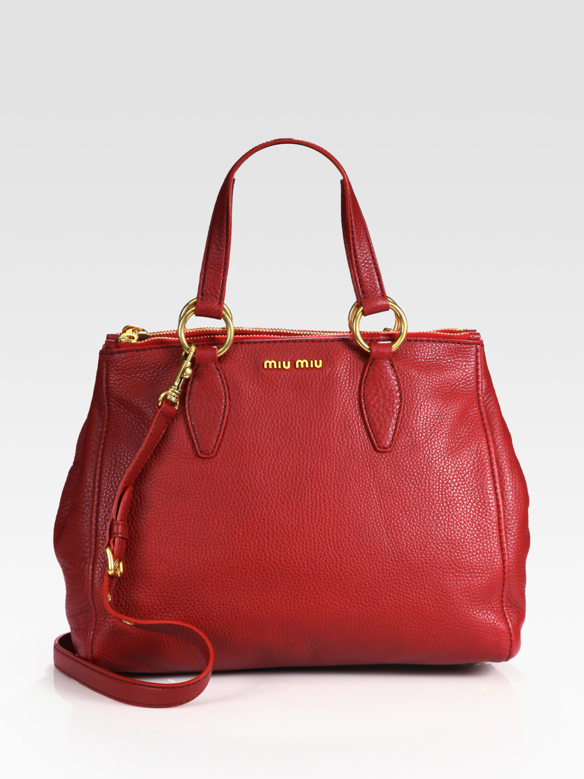 Miu Miu Vitello Caribou Top Handle Bag in Black (Red) Lyst