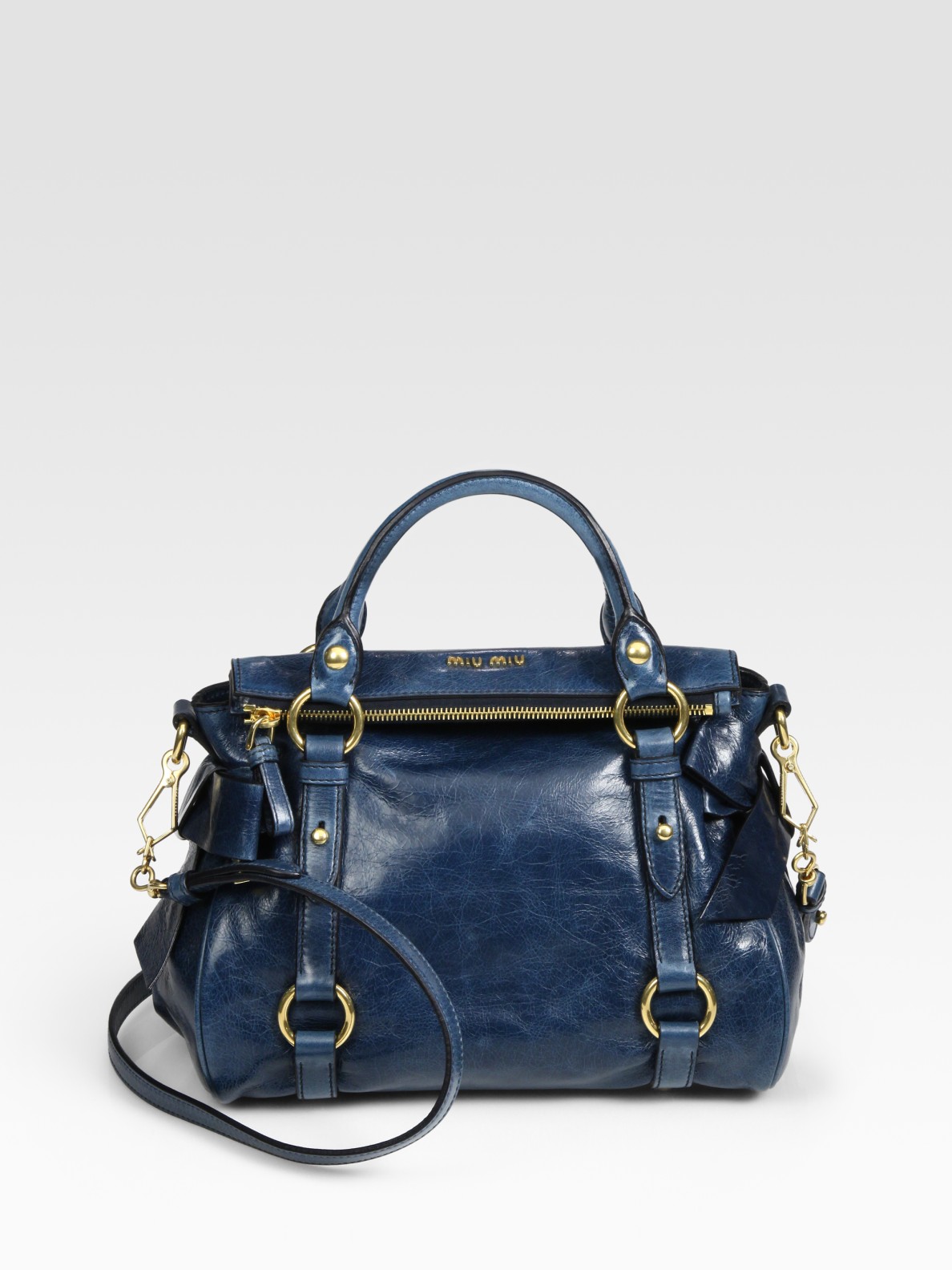 Miu Miu Vitello Lux Mini Bow Bag in Denim (Blue) - Lyst