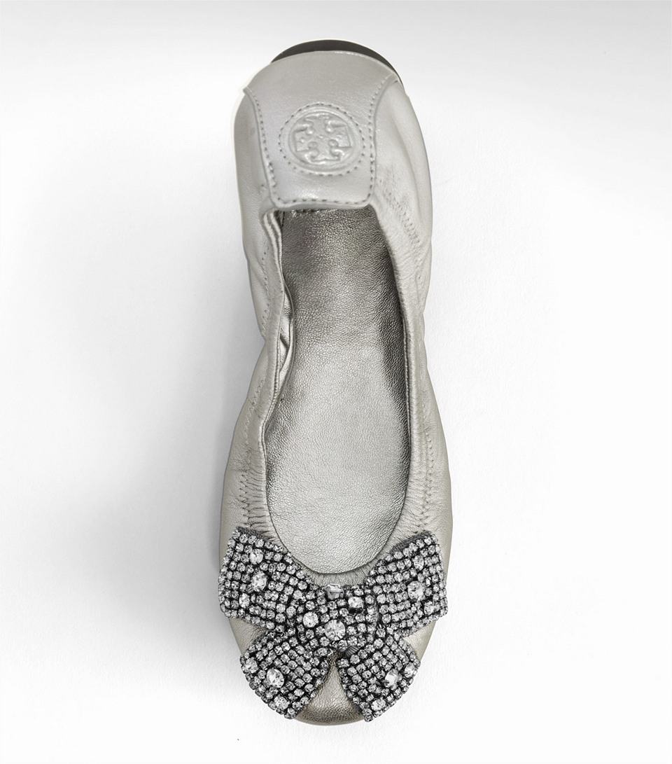 Tory Burch Metallic Eddie Ballet Flat with Crystal Bow