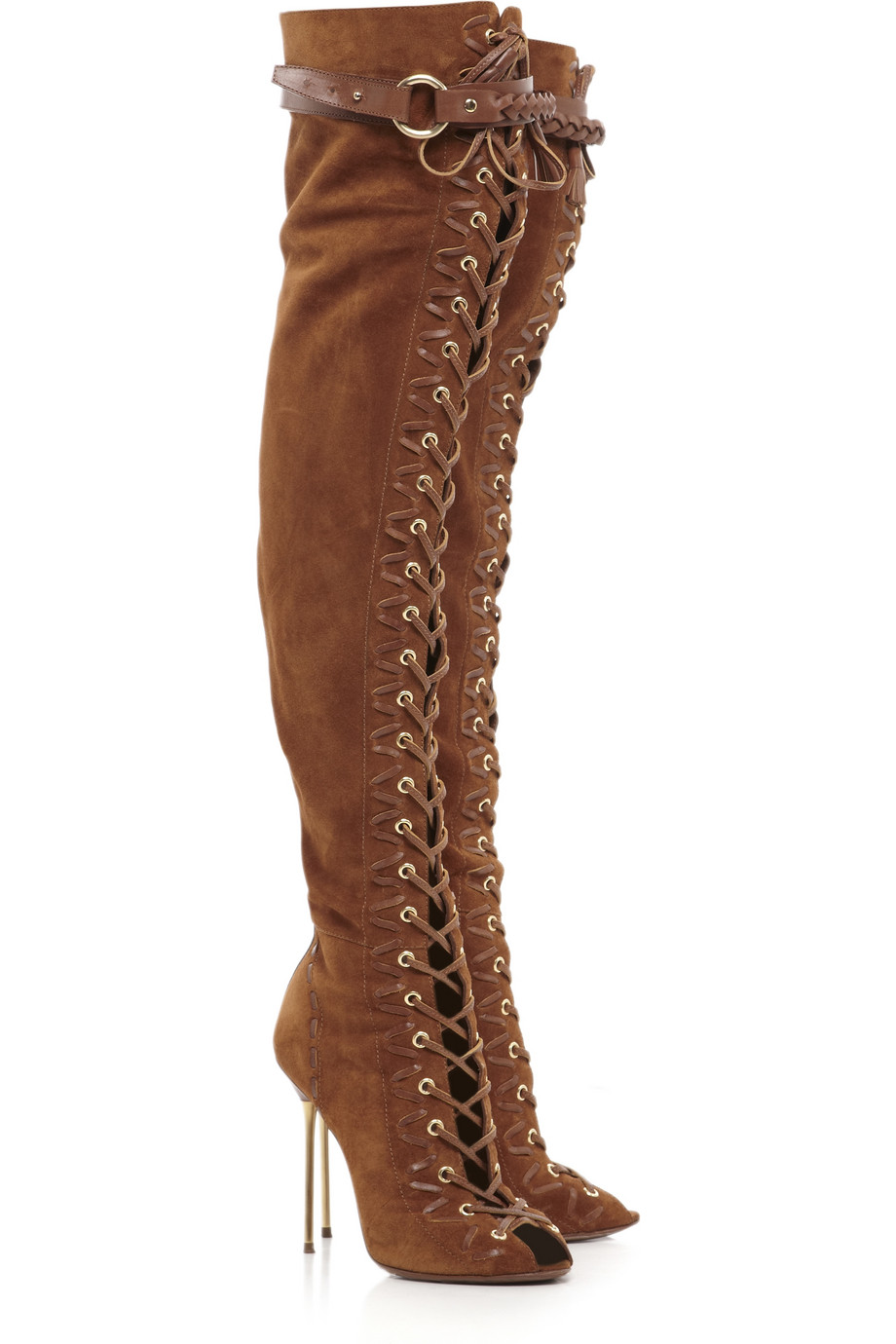 Emilio Pucci Lace-up Suede Thigh-high Boots in Brown | Lyst