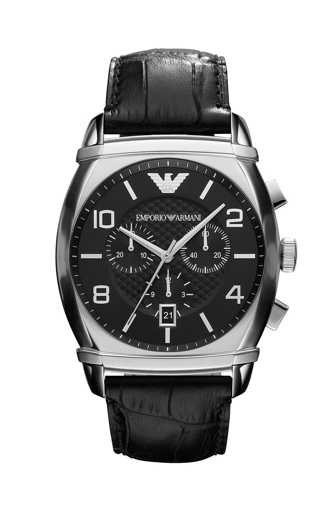 Emporio Armani Large Chronograph Leather Strap Watch in Black for Men ...