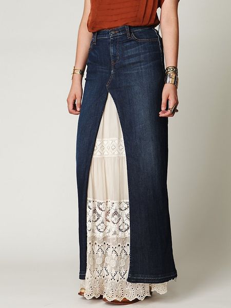 Free People Chloe Denim Maxi Slit Skirt in Blue (dark haze) | Lyst