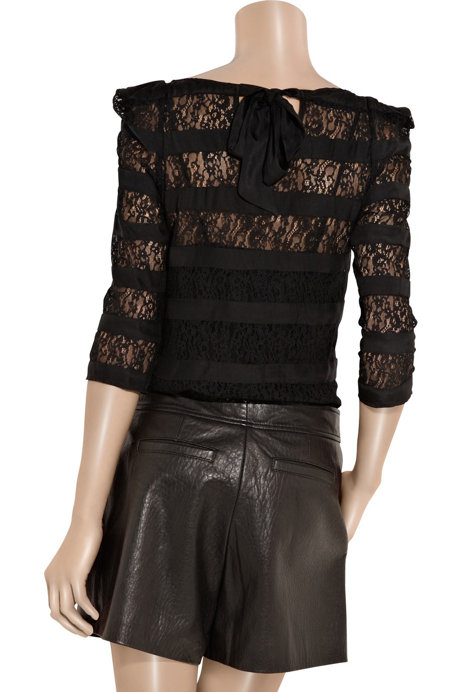Sandro Emplette Striped Silk and Lace Top in Black - Lyst