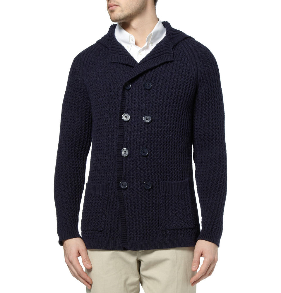 Burberry Prorsum Waffleknit Doublebreasted Cardigan in Blue for Men Lyst