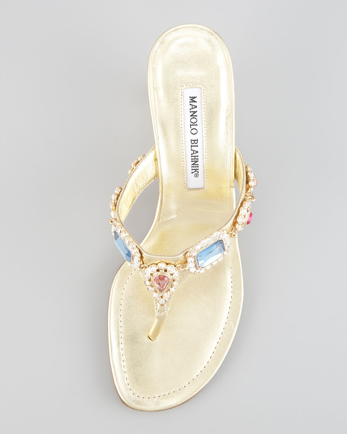 Manolo blahnik Beaded Kittenheel Thong Sandal in Metallic Lyst