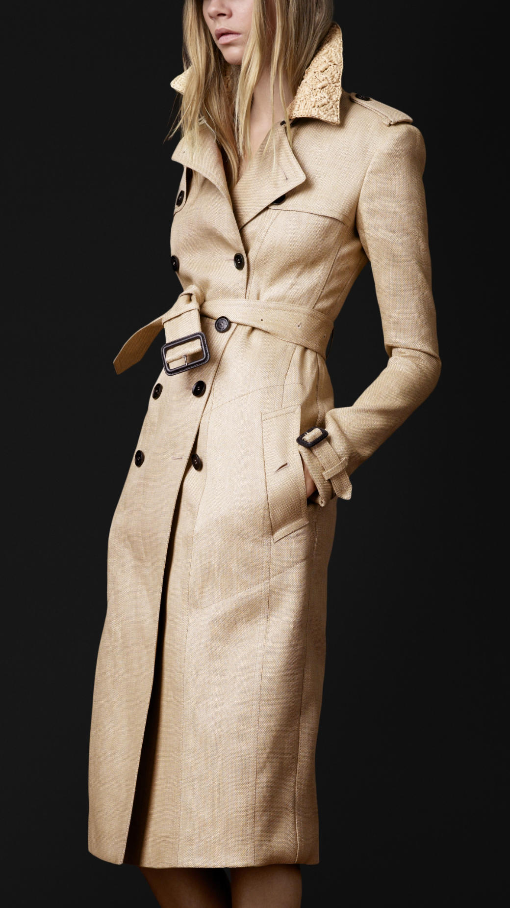 Burberry Prorsum Woven Raffia Trench Coat in Beige (trench) | Lyst