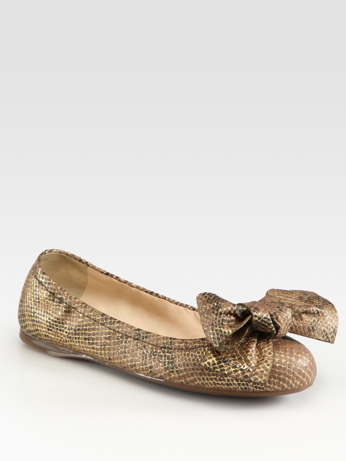 Prada Stamped Python Bow Ballet Flats in Gold (Metallic) - Lyst