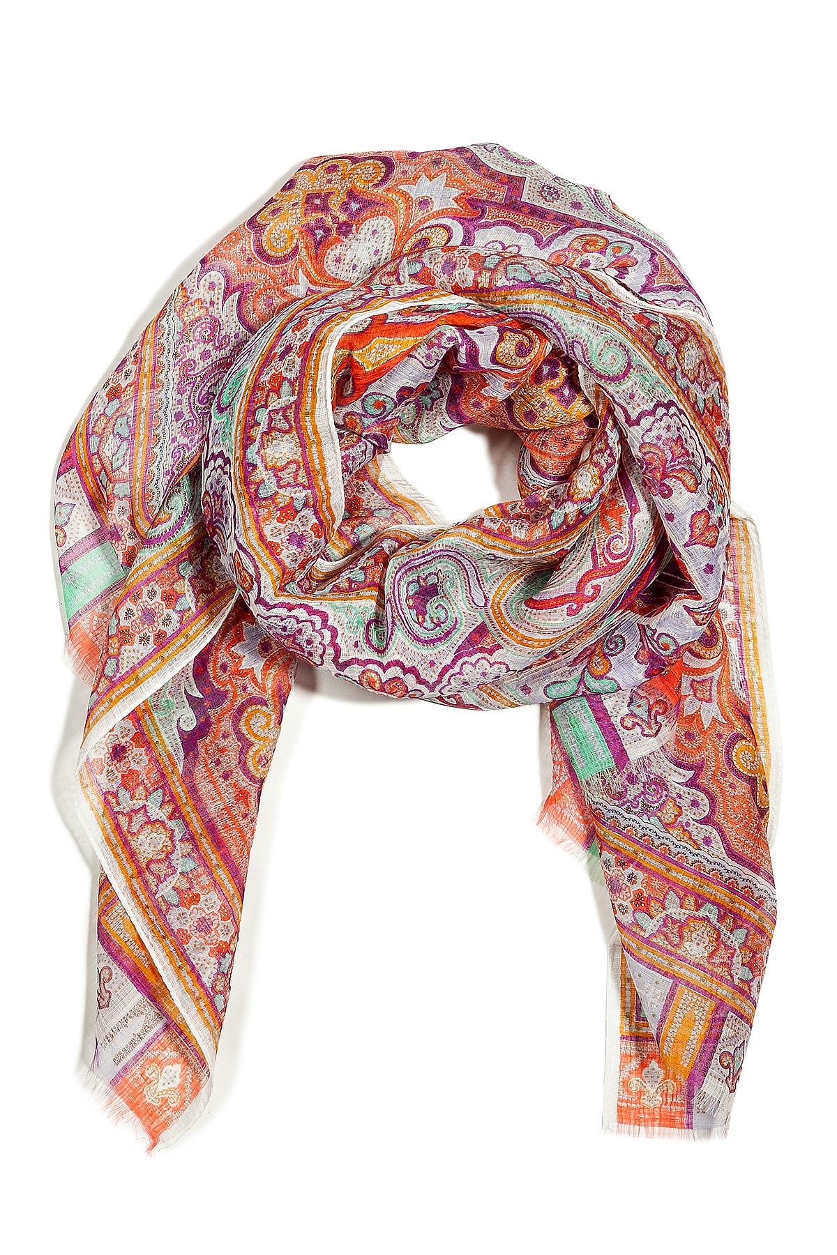 Etro Mandarin Multicolor Printed Linen and Silk Scarf in Multicolor | Lyst