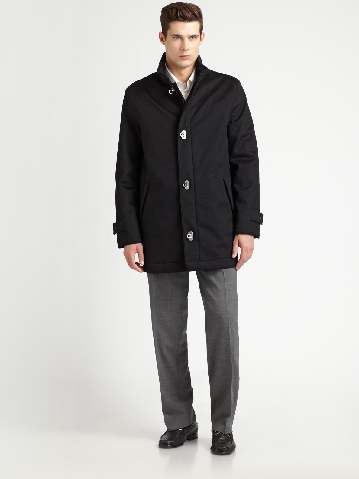 Ferragamo Wool/cashmere Car Coat in Black for Men - Lyst