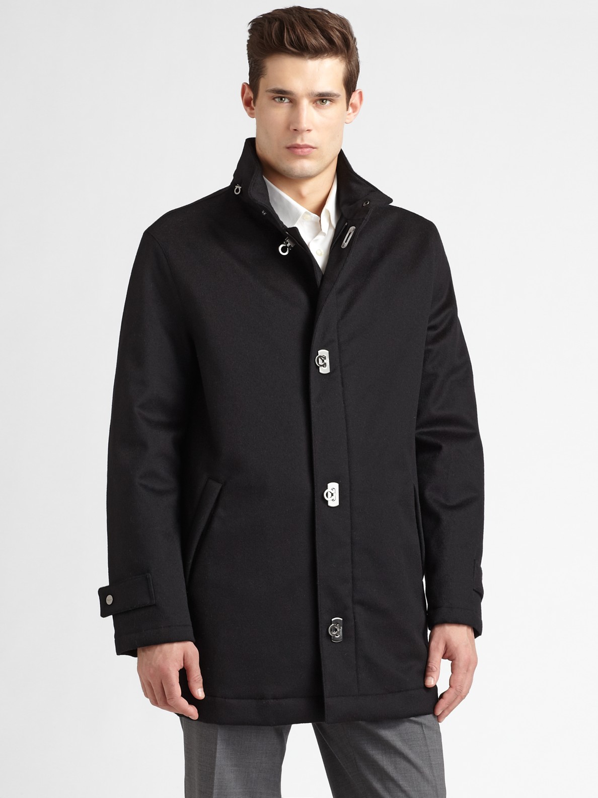 Ferragamo Navy Single-Breasted Coat