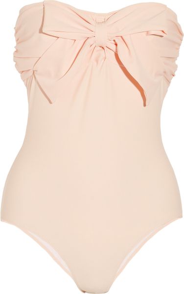 Miu Miu Bow-Embellished Bandeau Swimsuit in Pink | Lyst