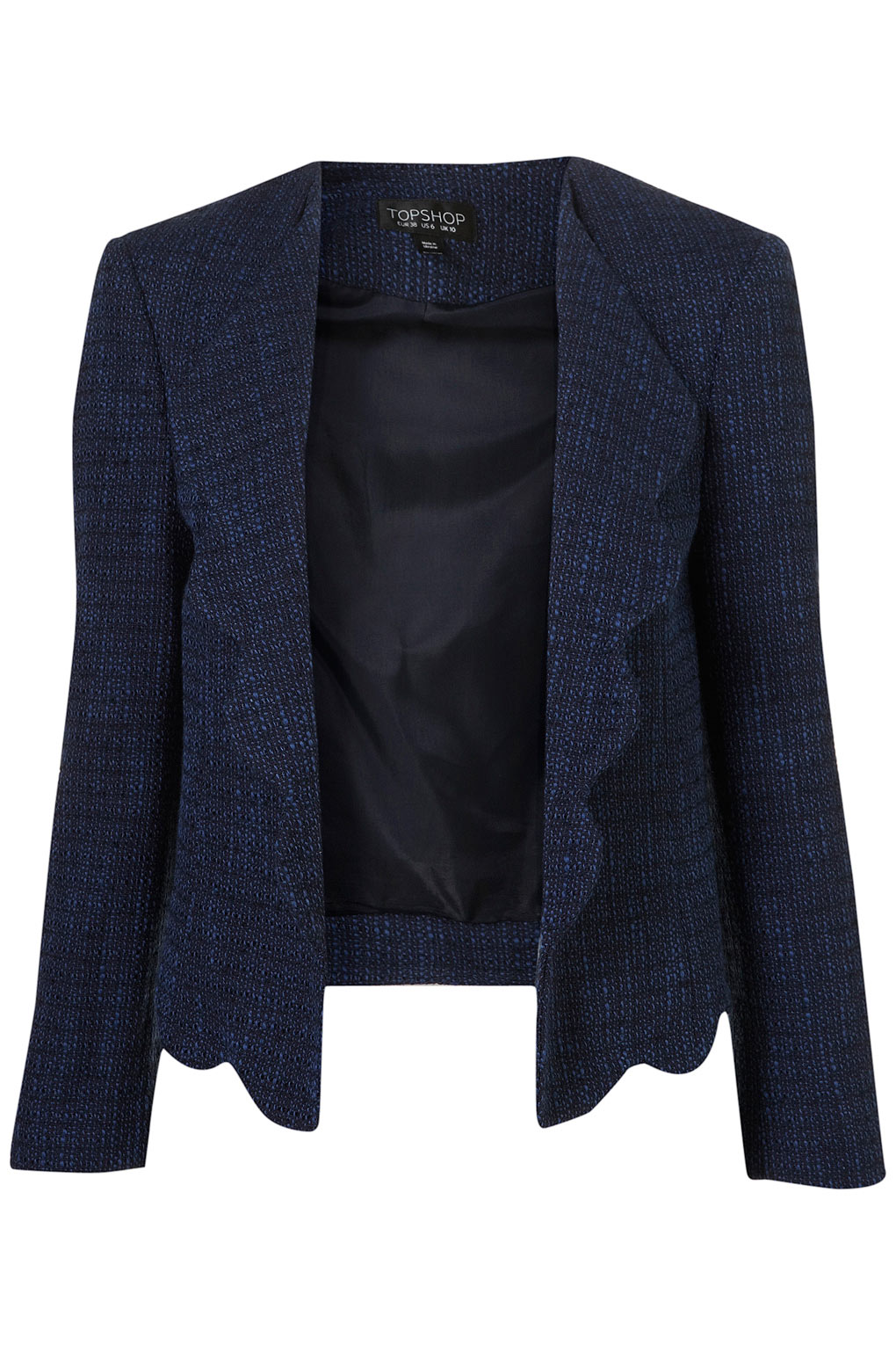 TOPSHOP Co-ord Scallop Boucle Jacket in Navy Blue (Blue) - Lyst