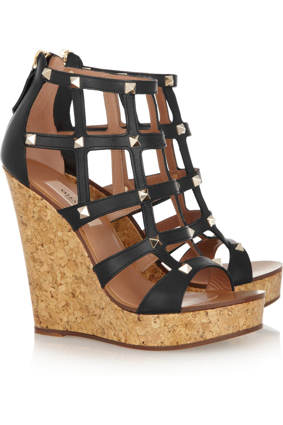 valentino rockstud cork platform sandals