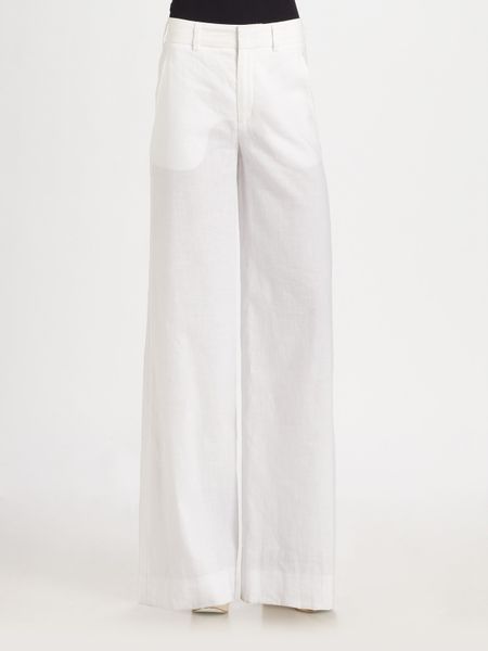 Vince Stretch Linen High-waisted Wide-leg Pants in White | Lyst