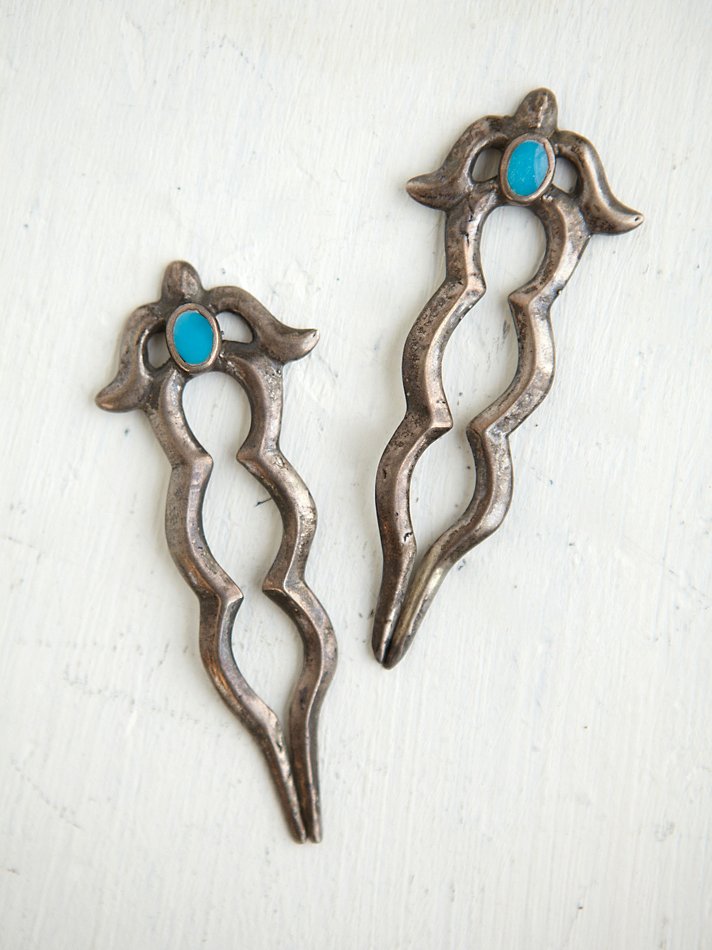 Free People Vintage Turquoise Hair Pins In Silver Metallic Lyst