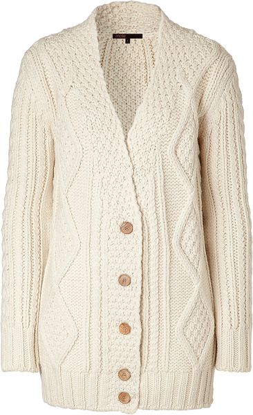 Maje Cable Knit Cardigan in Beige | Lyst