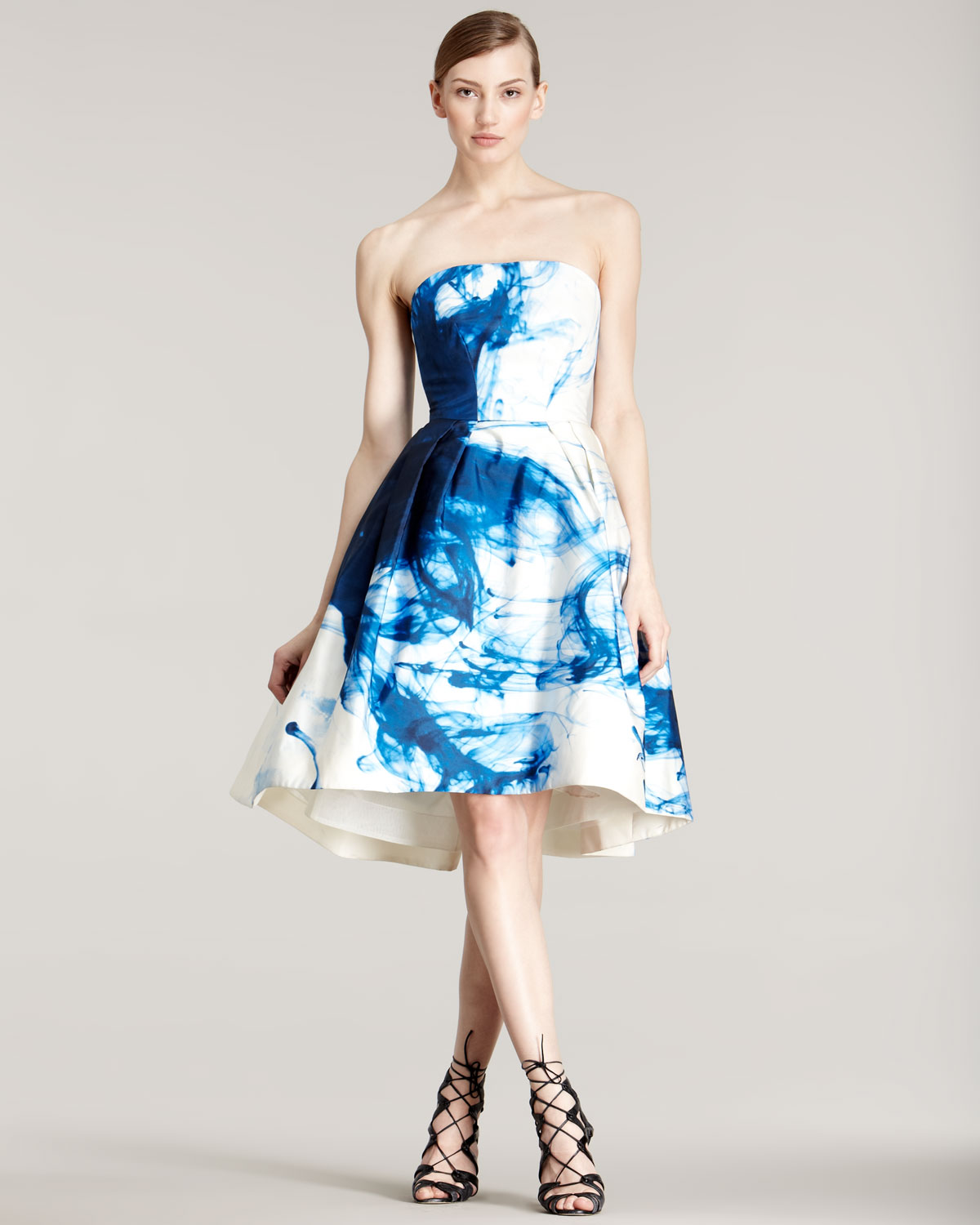 Lyst Monique Lhuillier Full skirt  Swirl print Dress  in Blue