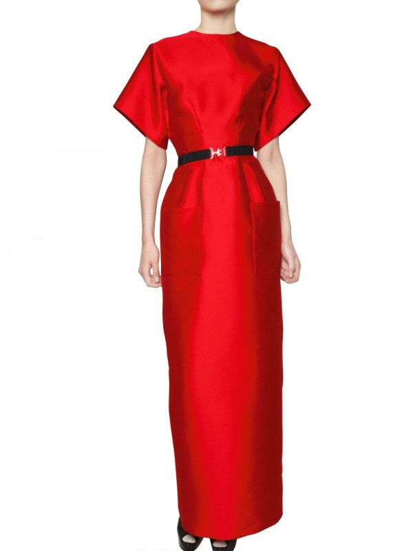 Alessandra Rich Heavy Silk Satin Long Dress in Red | Lyst