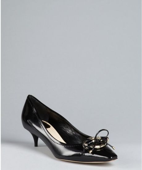 Dior Black Patent Leather Bow Detail Kitten Heels in Black | Lyst