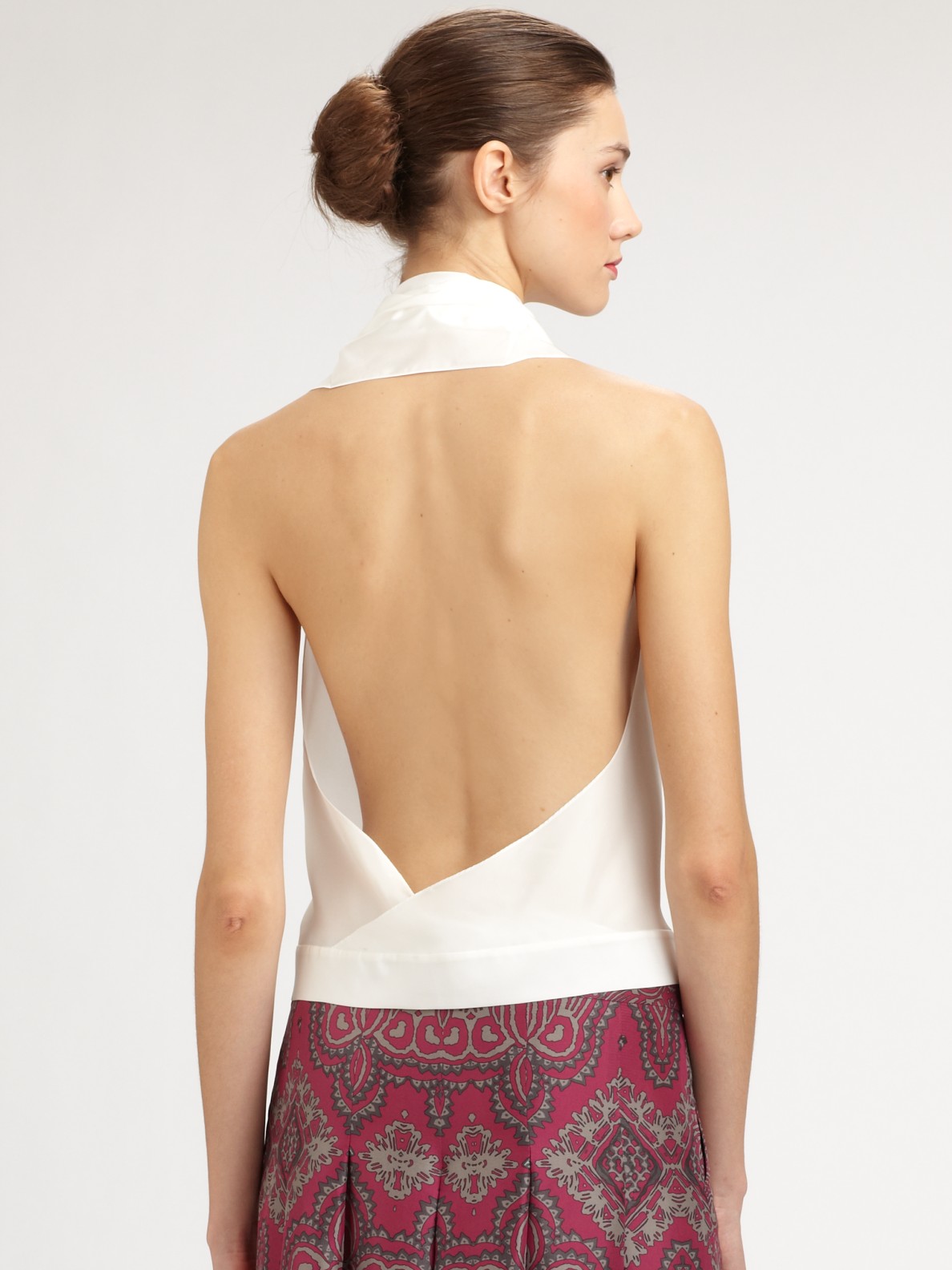 white silk halter neck top