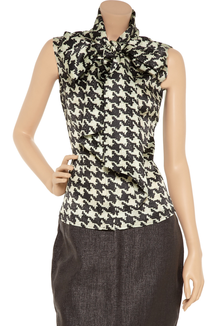 Alexander McQueen Houndstooth Pussy-bow Shirt in Black - Lyst